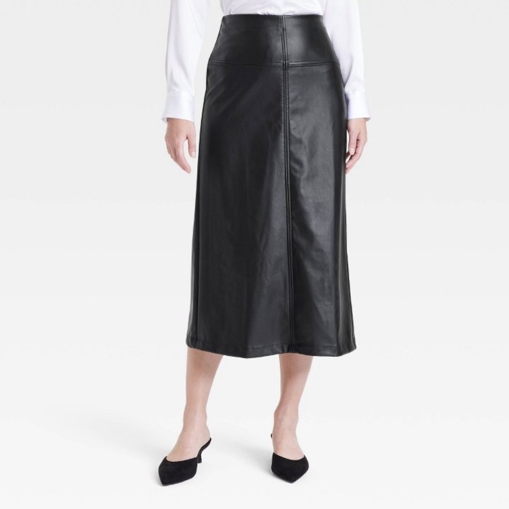 Black Leather Midi Skirt